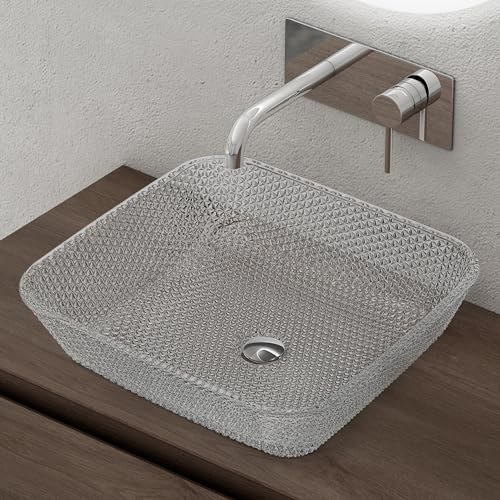 doporro Aufsatzwaschbecken Glaswaschbecken BxTxH: 40x40x11cm in Transparent Glas Waschplatz Handwaschbecken Waschtisch Minerva03 von doporro