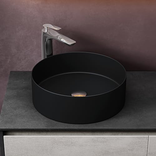 doporro Aufsatzwaschbecken Keramik Waschbecken Rund Waschschlae 40x40x13 cm Gäste-WC matt schwarz Handwaschbecken Waschtisch Brüssel203 von doporro