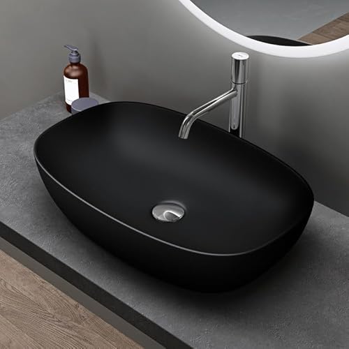 doporro Aufsatzwaschbecken Keramik Gäste-WC Waschbecken Waschschlae 60cm matt schwarz Handwaschbecken Waschplatz Brüssel104 von doporro