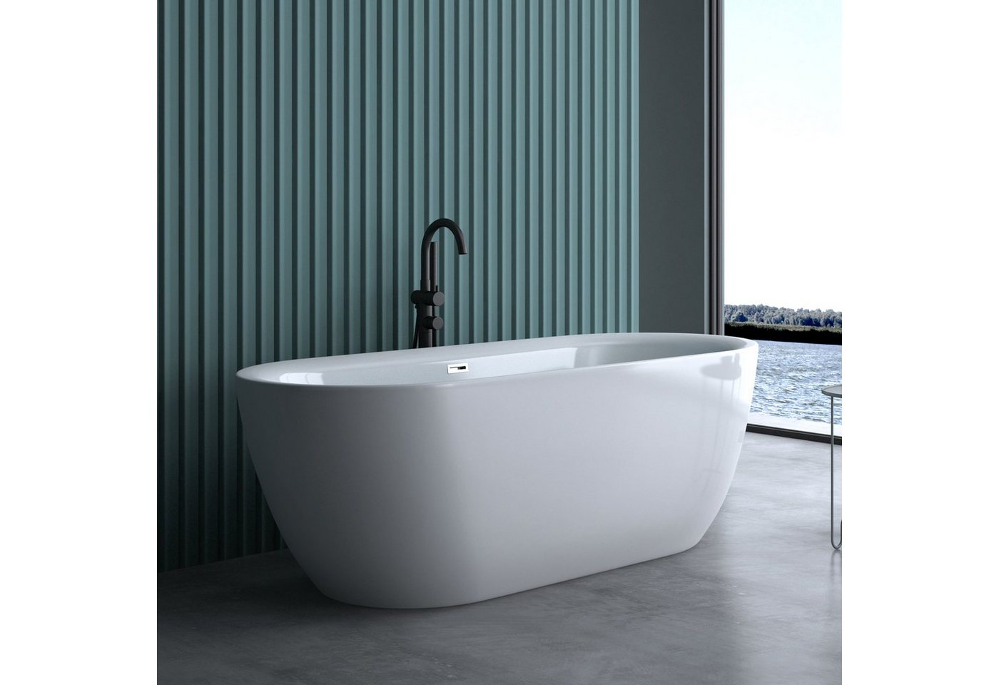 doporro Badewanne Design-Badewanne Vicenza weiß Freistehend inkl. Ablaufgarnitur von doporro