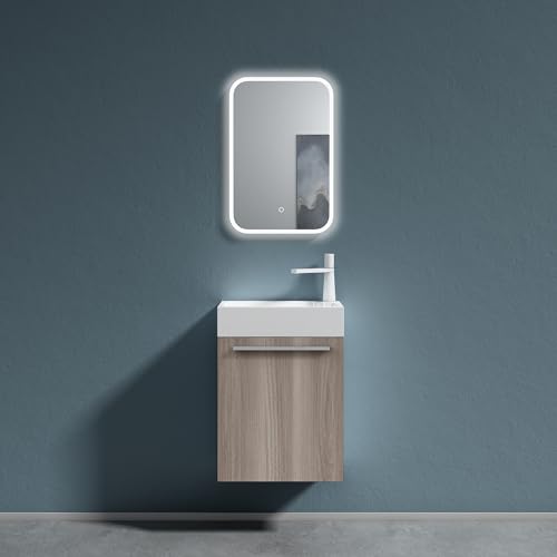 doporro Badezimmer-Set Waschplatz Badmöbel-Set Gäste WC Waschbecken Waschtisch mit Unterschrank Hell Eiche Waschbeckenunterschrank 46x26x63cm Pisa von doporro