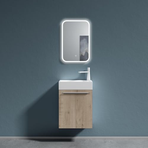 doporro Badezimmer-Set Waschplatz Badmöbel-Set Gäste WC Waschbecken Waschtisch mit Unterschrank in Eiche Greige Waschbeckenunterschrank 46x26x63cm Pisa von doporro
