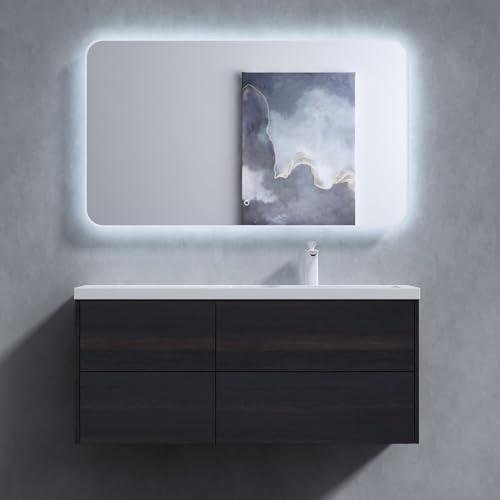 doporro Badezimmerschrank Badmöbel-Set Waschtisch mit Unterschrank Moment mit Soft-Close Wandmontage in Vulkan, BxTxH:120x46x54cm, montagefertig inkl. Waschbecken und LED-Spiegel von doporro