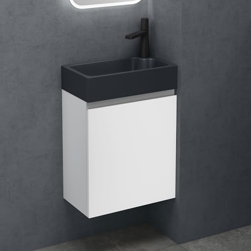 doporro Badezimmerschrank Badmöbel-Set in Weiß BxTxH: 46x26x63cm Waschtisch mit Unterschrank mit Mineralguss-Waschbecken in matt Anthrazit Gäste-WC Wandmontage Pisa02 doporro Badezimmerschrank Badmöbel-Set in Weiß BxTxH: 46x26x63cm Waschtisch mit Unterschrank mit Mineralguss-Waschbecken in matt Anthrazit Gäste-WC Wandmontage Pisa02 von doporro