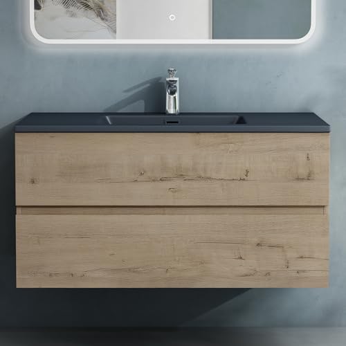 doporro Badmöbel-Set Waschbecken-Unterschrank Badezimmer Waschtisch mit Unterschrank BTH: 100x48x50 cm in Eiche Greige inkl. Mineralguss-Waschbecken Aqualis von doporro
