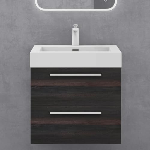 doporro Badmöbel-Set Waschbeckenunterschrank mit Soft-Close in Dunkelgrau 60x48x60cm Waschplatz komplett Set inkl. Mineralguss-Waschbecken Quadratto von doporro