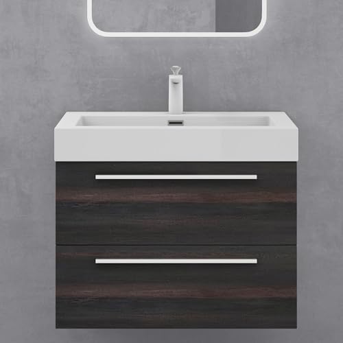 doporro Badmöbel-Set Waschbeckenunterschrank mit Soft-Close in Dunkelgrau 73x48x60cm Waschplatz komplett Set inkl. Mineralguss-Waschbecken Quadratto von doporro
