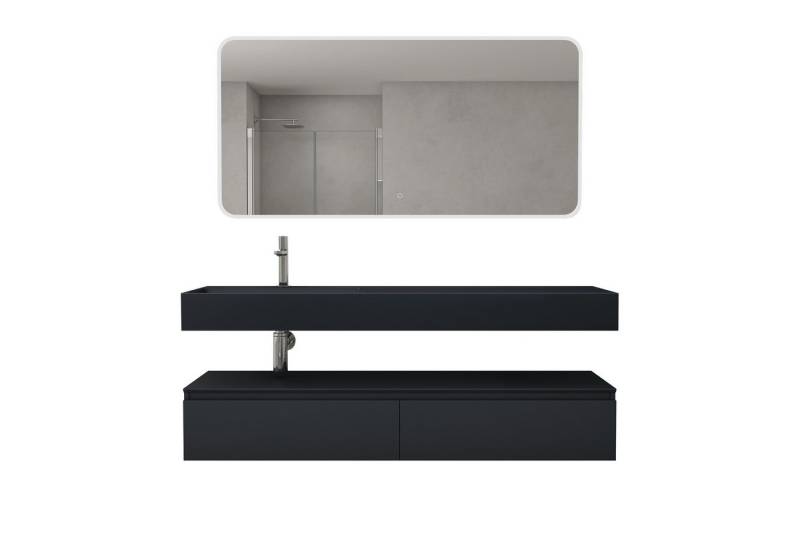 doporro Badmöbel-Set Waschtisch mit Unterschrank 150cm Mineraglguss Waschbecken UP von doporro