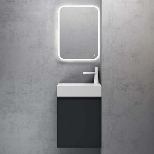 doporro Badmöbel Set Waschtisch mit Unterschrank Waschbecken-Unterschrank für Gäste-WC 46cm in Anthrazit matt Design Waschplatz Wandmontage inkl. LED-Spiegel Pisa 02 von doporro