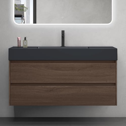 doporro Badmöbel set Waschtisch mit Unterschrank Waschbeckenunterschrank 120x48x63cm inkl. Waschbecken Badmöbel-Set Eiche Waschbecken-Unterschrank Wandmontage Deep von doporro