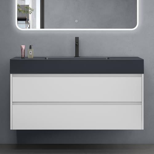 doporro Badmöbel set Waschtisch mit Unterschrank Waschbeckenunterschrank 120x48x63cm inkl. Waschbecken Badmöbel-Set Matt Weiß Waschbecken-Unterschrank Wandmontage Deep von doporro