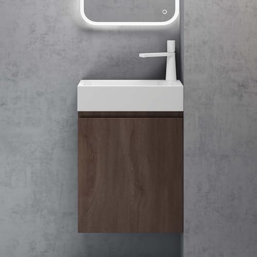 doporro Badmöbel Set Waschtisch mit Unterschrank Waschbecken-Unterschrank für Gäste-WC 46cm in Eiche Stirling Design Waschplatz Wandmontage Pisa 02 von doporro