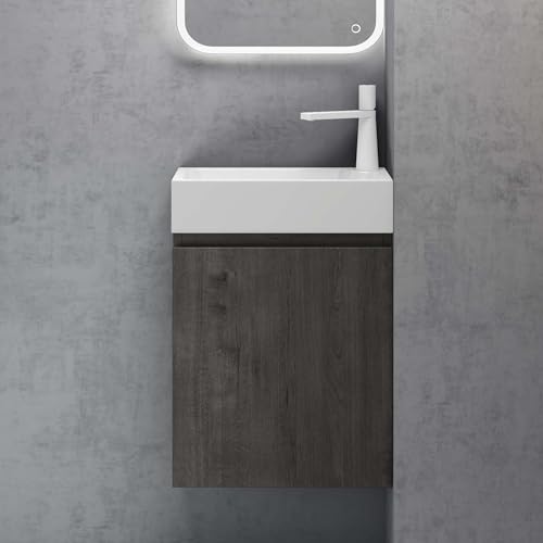 doporro Badmöbel Set Waschtisch mit Unterschrank Waschbecken-Unterschrank für Gäste-WC 46cm in Grau-braun Design Waschplatz Wandmontage Pisa 02 von doporro