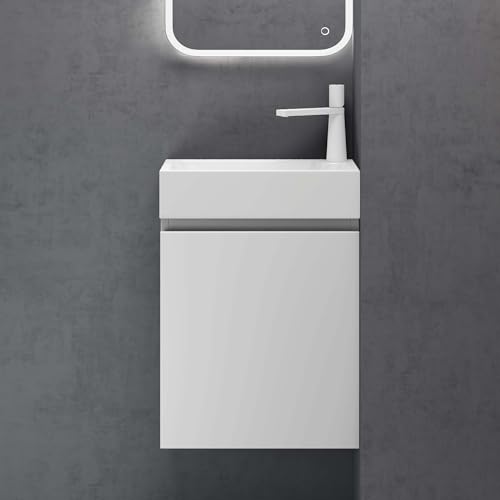 doporro Badmöbel Set Waschtisch mit Unterschrank Waschbecken-Unterschrank für Gäste-WC 46cm in matt weiß Design Waschplatz Wandmontage Pisa 02 von doporro
