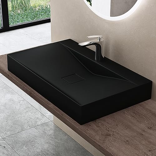 doporro Waschbecken Aufsatzwaschbecken Hängewaschbecken BTH: 80x48x10cm Matt Schwarz Mineralguss Waschtisch Waschplatz Colossum810 von doporro