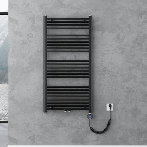 doporro Design Badheizung gerade 120x60cm Anthrazit Röhrenheizkörper Horizontal 2in1 Mittelanschluss oder Seitenanschluss Badheizkörper mit Heizstab 600W von doporro