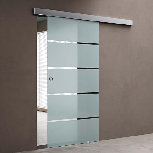 doporro Glasschiebetür Komplettset 102.5 x 215 cm | 25mm Wandabstand | Schiebetür mit ESG-Sicherheitsglas | Zimmertür Glas mit 5-Milchglas-Streifen und Muschelgriff | Amalfi-plus 11H doporro Glasschiebetür Komplettset 102.5 x 215 cm | 25mm Wandabstand | Schiebetür mit ESG-Sicherheitsglas | Zimmertür Glas mit 5-Milchglas-Streifen und Muschelgriff | Amalfi-plus 11H von doporro