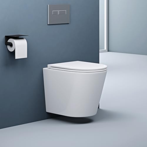 doporro Design WC Aachen108 inkl. Softclose Absenkautomatik 490x355x350 mm Hänge-Toilette Weiß spülrandlos von doporro