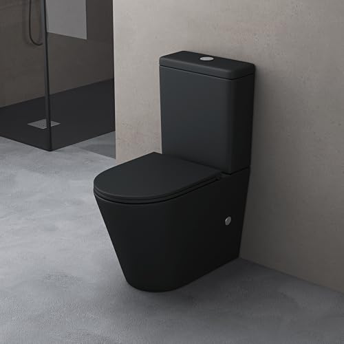 doporro Design Stand WC 108T inkl. Softclose Absenkautomatik 36x60,5x82,5cm Stand-Toilette Schwarz spülrandlos von doporro