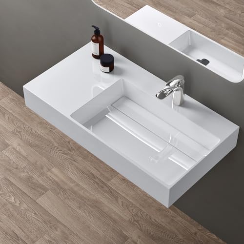 doporro Waschbecken Waschtisch 100x48x13 cm mit verstecktem Ablauf in weiß aus Mineralguss als Aufsatzwaschbecken und Hängewaschbecken geeignet Colossum12-R doporro Waschbecken Waschtisch 100x48x13 cm mit verstecktem Ablauf in weiß aus Mineralguss als Aufsatzwaschbecken und Hängewaschbecken geeignet Colossum12-R von doporro