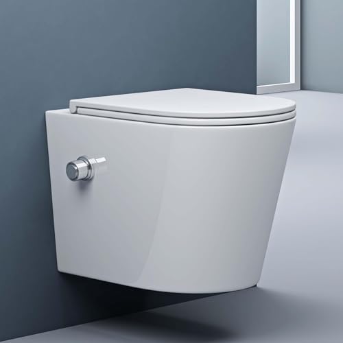 doporro Dusch-WC spülrandlose Toilette mit Bidet-Funktion Tiefspüler mit Soft-Close weiß aus Keramik Aachen601 von doporro