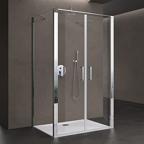 doporro Duschkabine U-Form 80x100x80cm Duschabtrennung in chrom zwei Drehtüren inkl. Duschtasse ESG-Sicherheitsglas Klarglas mit Nano-Beschichtung Ravenna66UK von doporro