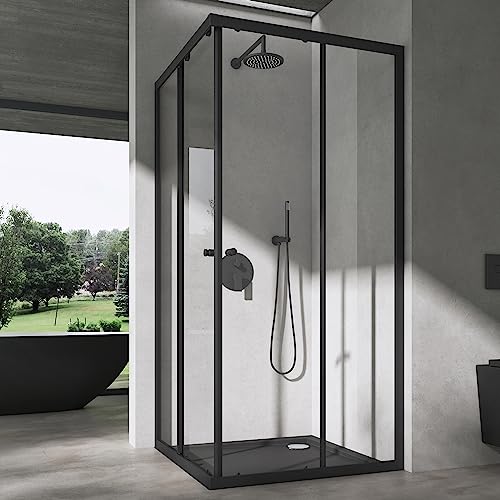 doporro Duschkabine 80x90x190cm Eckeinstieg Duschabtrennung glas Doppel Schiebetür ESG Glas Duschtür Ravenna 16K Plus schwarz doporro Duschkabine 80x90x190cm Eckeinstieg Duschabtrennung glas Doppel Schiebetür ESG Glas Duschtür Ravenna 16K Plus schwarz von doporro