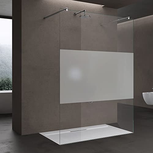 doporro Duschwand Duschtrennwand 110x200 Walk-In Dusche mit Doppel-Stabilisator aus Echtglas 10mm ESG-Sicherheitsglas Milchglas-Streifen inkl. Nanobeschichtung von doporro