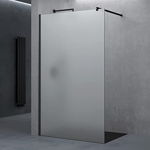 doporro Duschwand Duschtrennwand 140x200 Walk-In Dusche mit Stabilisator aus Echtglas 10mm ESG-Sicherheitsglas satiniert inkl. Nanobeschichtung von doporro