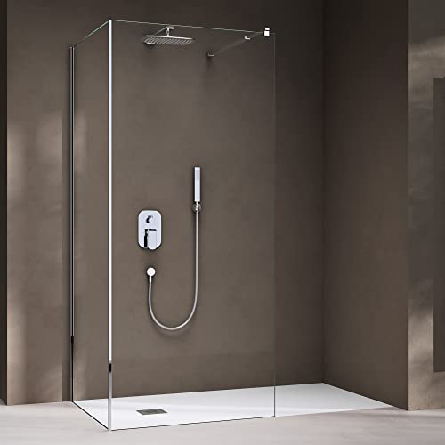 doporro Duschwand Walk-In Dusche Duschtrennwand 70x80cm mit rechteckigem Stabilisator Bremen-L 01K Eckdusche aus 8mm ESG-Sicherheitsglas Klarglas inkl. Nanobeschichtung von doporro