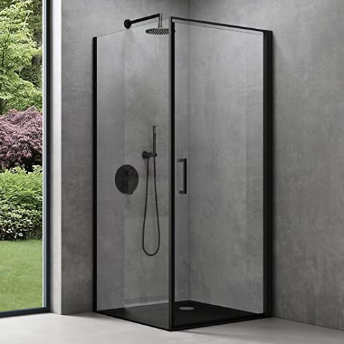 doporro Eck-Duschkabine 75x75x195cm Eckdusche in schwarz mit Hebe- und Senkmechanismus ESG-Sicherheitsglas Klarglas inkl. beidseitiger Easy-Clean-Beschichtung Ravenna36-Plus von doporro