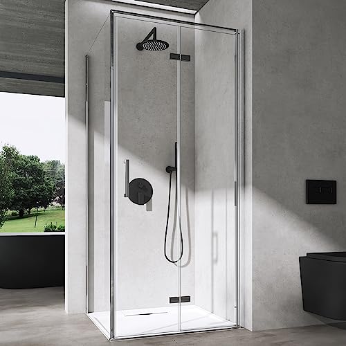 doporro Eck-Duschkabine 90x90x195cm Eckdusche Chrom Duschabtrennung mit Falttür ESG-Sicherheitsglas Klarglas mit Nano-Beschichtung Ravenna37 von doporro