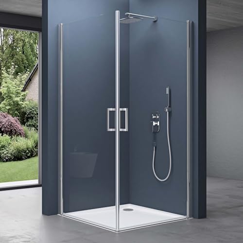 doporro Eck-Duschkabine Eckdusche 75x70x195cm Duschabtrennung ESG-Sicherheitsglas Klarglas inkl. beidseitiger Easy-Clean-Beschichtung Hebe- und Senkmechanismus Ravenna24K von doporro