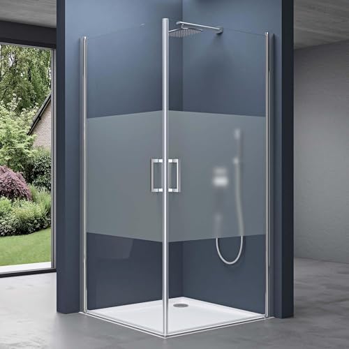 doporro Eck-Duschkabine Eckdusche 85x70x195cm Duschabtrennung ESG-Sicherheitsglas Milchglas Streifen inkl. beidseitiger Easy-Clean-Beschichtung Hebe- und Senkmechanismus Ravenna24MS von doporro