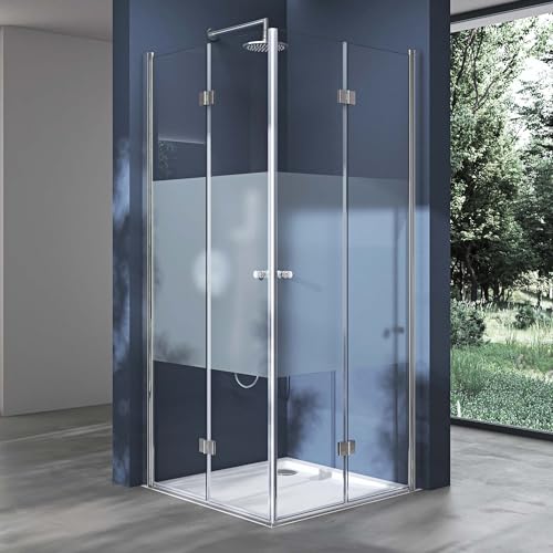 doporro Eck-Duschkabine Eckdusche Rav26 90x90x190cm Duschabtrennung mit Milchglas Streifen ESG-Sicherheitsglas Easy-Clean-Beschichtung von doporro