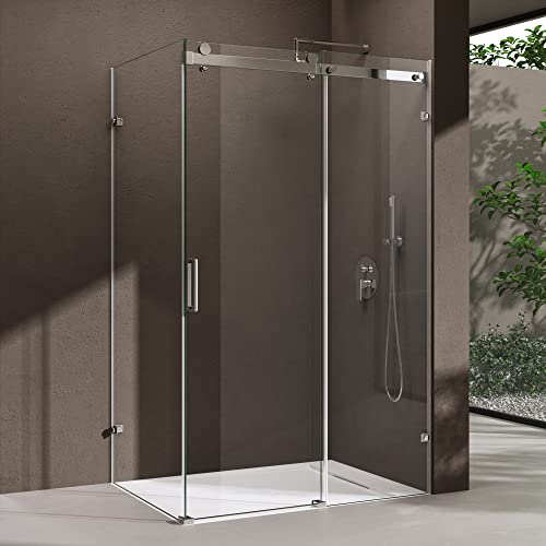 doporro Eck-Duschkabine Eckdusche Ravenna17-2 75x120x195cm Duschabtrennung mit Schiebetür ESG-Sicherheitsglas Klarglas 4-Punktbefestigung inkl. beidseitiger Easy-Clean-Beschichtung von doporro