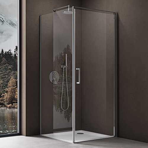 doporro Eck-Duschkabine Ravenna36-Plus 80x80x195cm Eckdusche inkl. Duschtasse ESG-Sicherheitsglas Klarglas inkl. beidseitiger Easy-Clean-Beschichtung von doporro