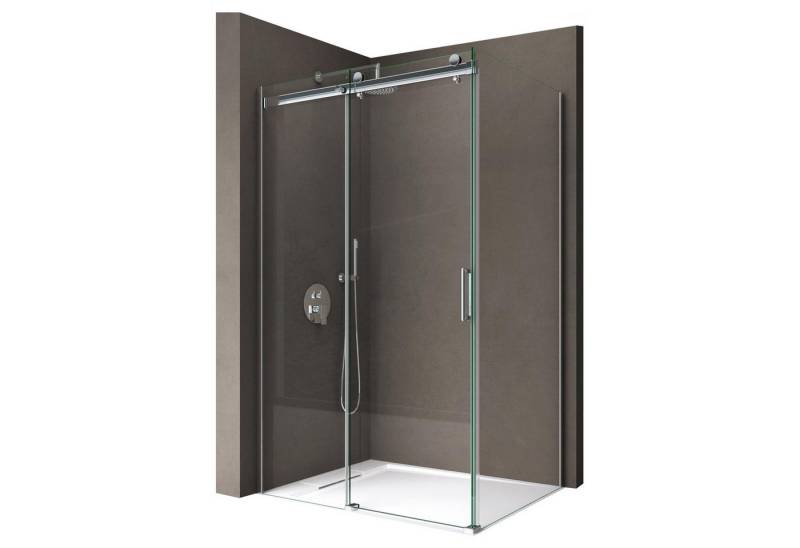 doporro Eckdusche Duschkabine Duschabtrennung Schiebetür ESG-Glas mit Nano H:195cm Rav17, BxT: 100x70 cm, Einscheibensicherheitsglas, ebenerdiger Einbau möglich von doporro