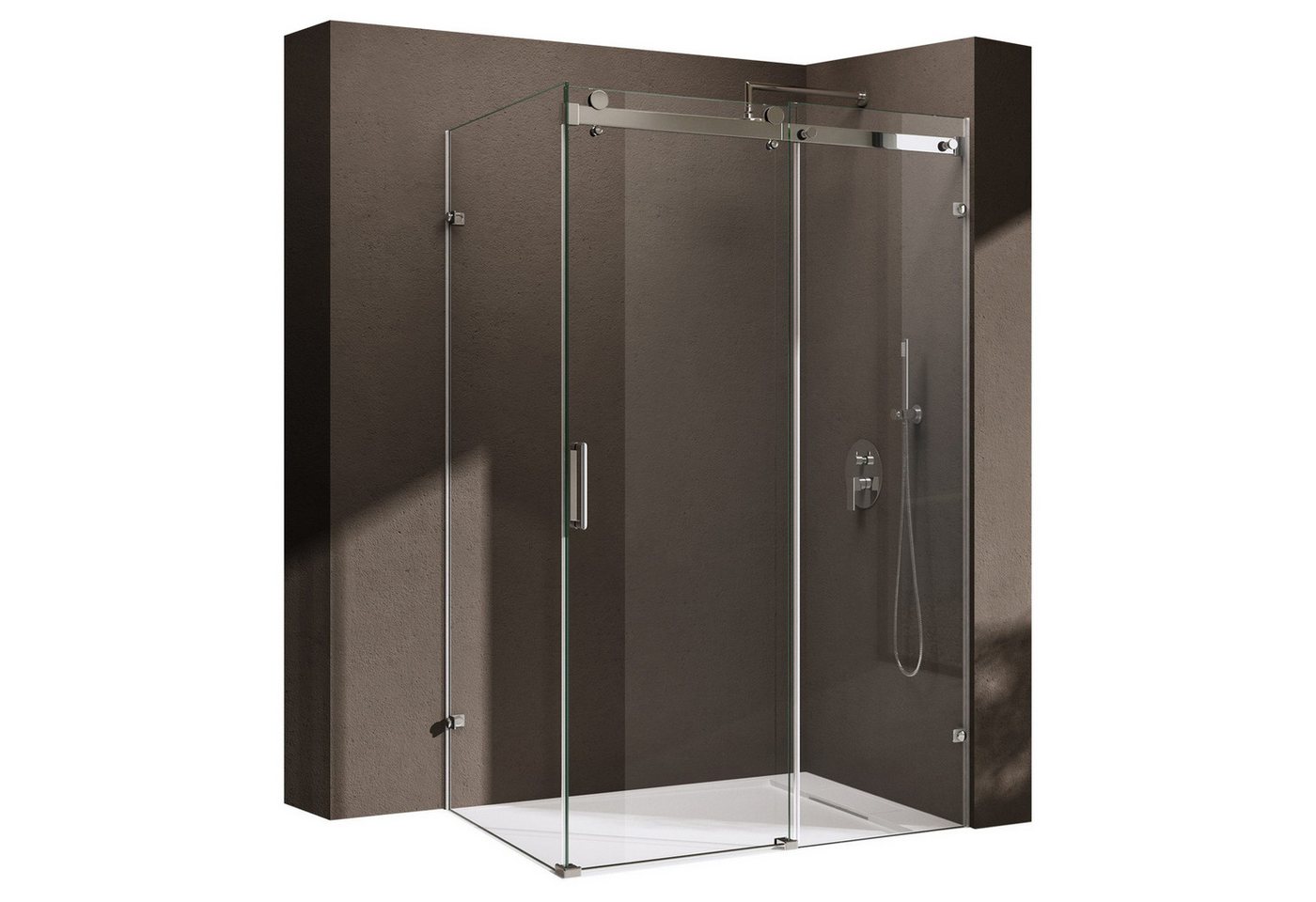 doporro Eckdusche Duschkabine Duschabtrennung Schiebetür ESG mit Nano H:195cm Rav17-2K, BxT: 100x70 cm, ebenerdiger Einbau möglich von doporro