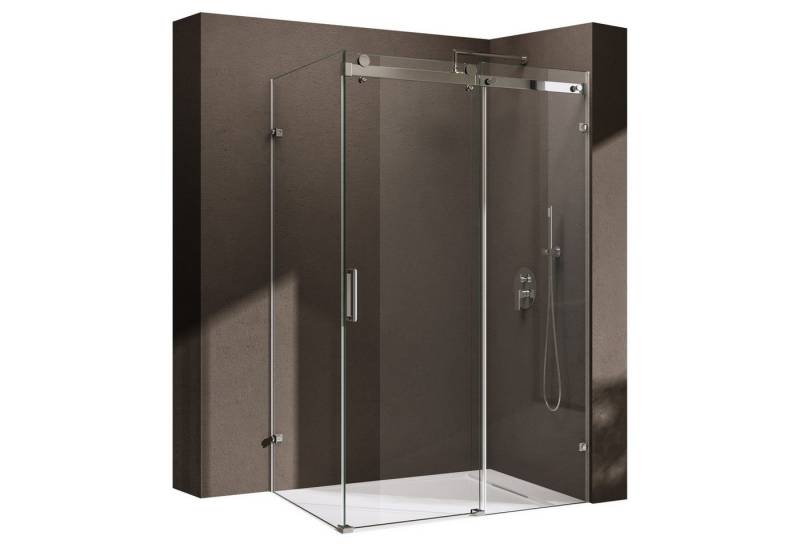 doporro Eckdusche Duschkabine Duschabtrennung Schiebetür ESG mit Nano H:195cm Rav17-2K, BxT: 100x70 cm, ebenerdiger Einbau möglich von doporro