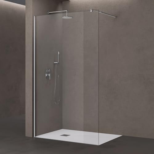 doporro Luxus Duschwand Duschabtrennung Bremen1K 140x200 Walk-In Dusche mit Stabilisator aus Echtglas 8mm ESG-Sicherheitsglas Klarglas inkl. Nanobeschichtung von doporro