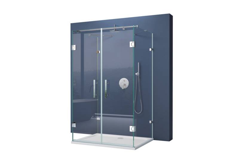 doporro Komplettdusche Duschkabine Duschabtrennung U-Form Duschwand ESG-8mm mit Nano R40, BxT: 90x80 cm, Einscheibensicherheitsglas (ESG), ebenerdiger Einbau möglich von doporro