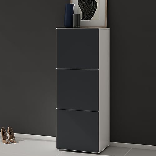 doporro Schuhschrank Schuhregal Schmal Schuhkommode 45 cm Schuhschrank in weiß matt und Anthrazit matt Holz Aufbewahrung für Schuhe mit 6 Fächern Schuhschrank02 von doporro