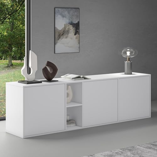 doporro Sideboard Kommode 180 cm in Matt Weiß Aufbewahrungsschrank Hängend oder Stehend für Ihren Wohnbereich Viel Stauraum Schrank 02 von doporro