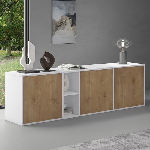 doporro Sideboard Kommode 180 cm in Matt Weiß und Kerneiche Aufbewahrungsschrank Hängend oder Stehend für Ihren Wohnbereich Viel Stauraum Schrank 02 von doporro
