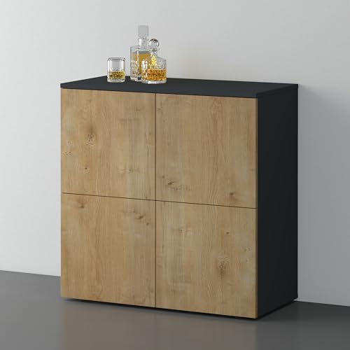doporro Sideboard Kommode 76 cm in Anthrazit matt und Eiche Greige Aufbewahrungsschrank Bodenstehend für Ihren Wohnbereich Viel Stauraum Schrank 04 von doporro