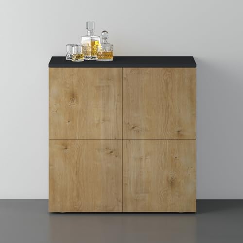doporro Sideboard Kommode 76 cm in Anthrazit matt und Kerneiche Aufbewahrungsschrank Bodenstehend für Ihren Wohnbereich Viel Stauraum Schrank 04 von doporro