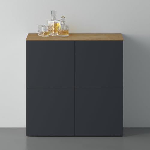doporro Sideboard Kommode 76 cm in Kerneiche und Anthrazit Matt Aufbewahrungsschrank Bodenstehend für Ihren Wohnbereich Viel Stauraum Schrank 04 von doporro