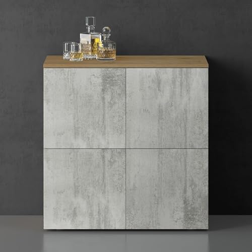 doporro Sideboard Kommode 76 cm in Kerneiche und Beton Aufbewahrungsschrank Bodenstehend für Ihren Wohnbereich Viel Stauraum Schrank 04 von doporro