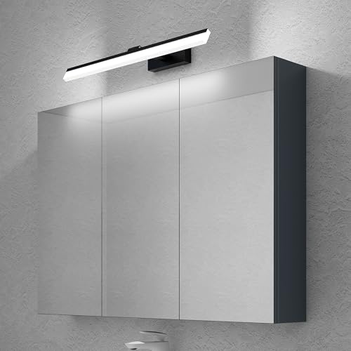 doporro Spiegelschrank Wandschrank in matt Anthrazit 100x70 cm Hängeschrank Aufbewahrungsschrank mit LED Spiegelbeleuchtung 60cm (Sandschwarz) Luxaris von doporro